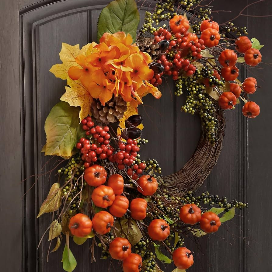 Fall Decor - Fall Wreaths for Front Door - 20 Inch Mini Pumpkins Berries Wreath - Decorations for... | Amazon (US)