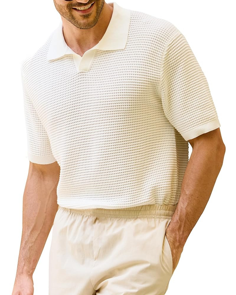 Kallspin Mens Polo Shirts Knit Textured Short Sleeve Cotton T Shirt Casual Summer Beach Top Colla... | Amazon (US)