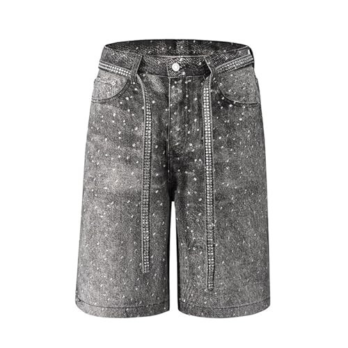 Mens Baggy Rhinestone Denim Jeans Shorts Y2k Oversized Vintage Loose Fit Wide Leg Streetwear Casual Black | Amazon (US)