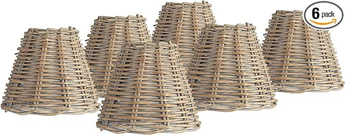 Set of 6 Empire Chandelier Lamp Shades Natural Wicker Weave Distressed Light Gray Small 3" Top x ... | Amazon (US)