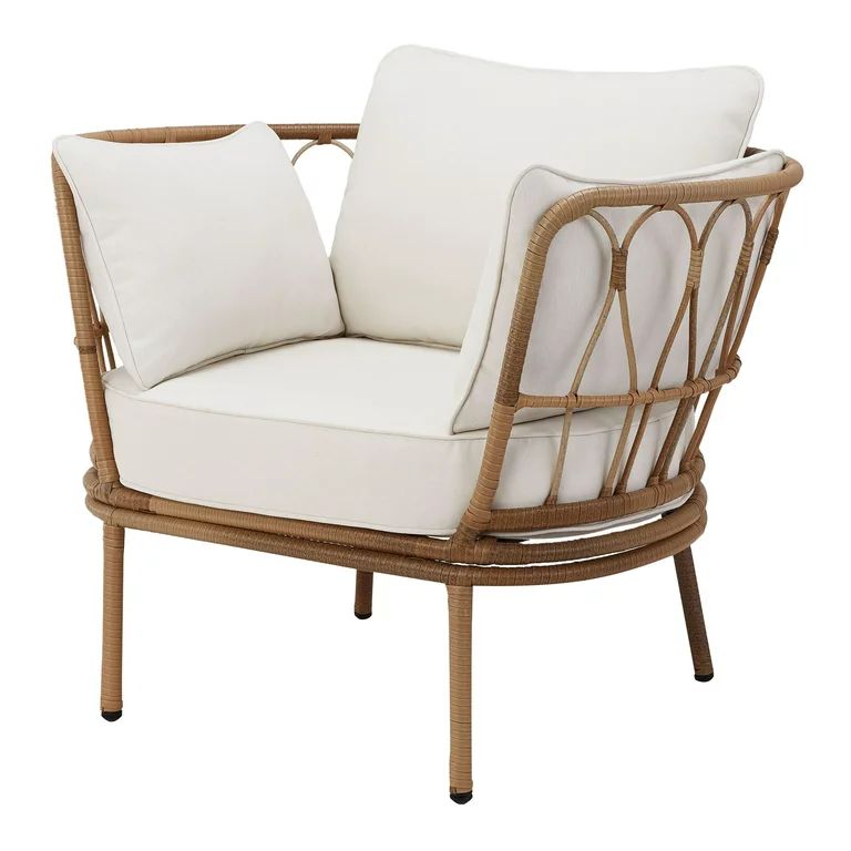 Better Homes & Gardens Willow Sage All-Weather Wicker Outdoor Cuddle Chair and Ottoman Set, Beige | Walmart (US)