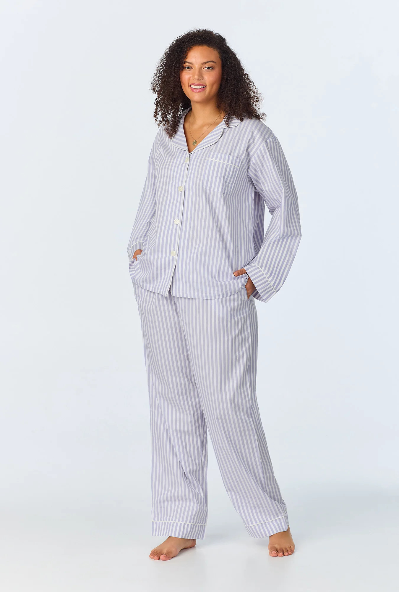 Blue Signature Stripe Long Sleeve Classic Woven Cotton Sateen Pj Set | BedHead & Room Service PJs