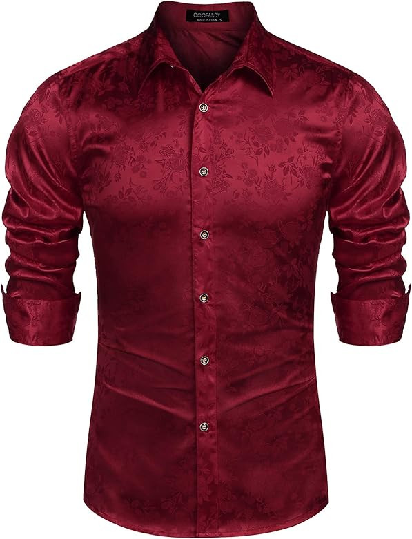 COOFANDY Mens Floral Rose Printed Long Sleeve Dress Shirts Prom Wedding Party Button Down Shirts | Amazon (US)