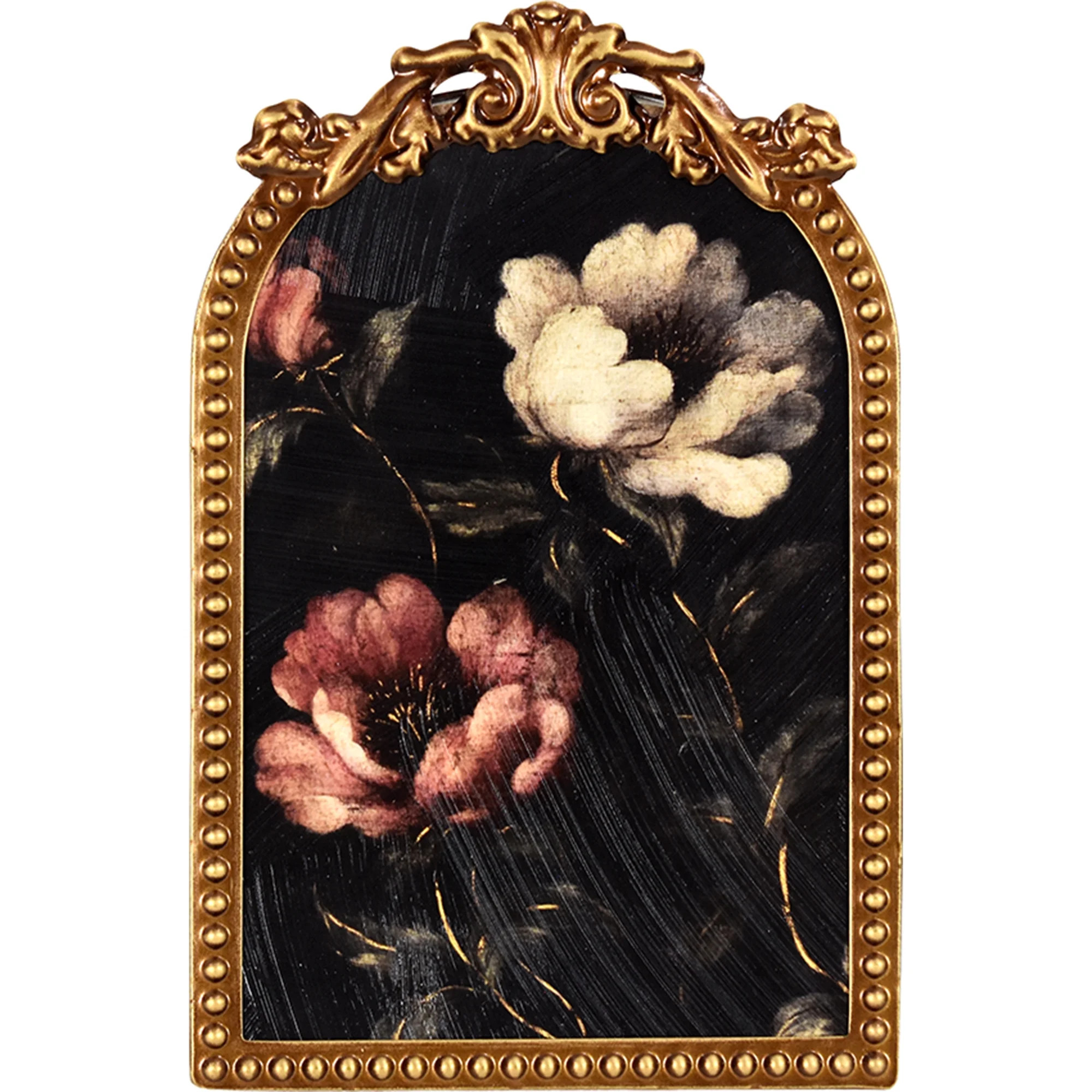 Home Decor Collection 6x8 Gold Ornate Arch Tabletop Framed Moody Roses Floral Art with Metal Ease... | Walmart (US)