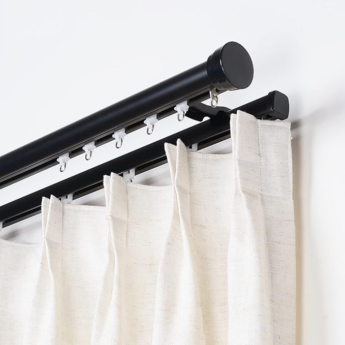Double Curtain Rod with Cap Finials - 100 to 600cm - Double Drapery Curtains Track Set - Aluminum... | Amazon (US)