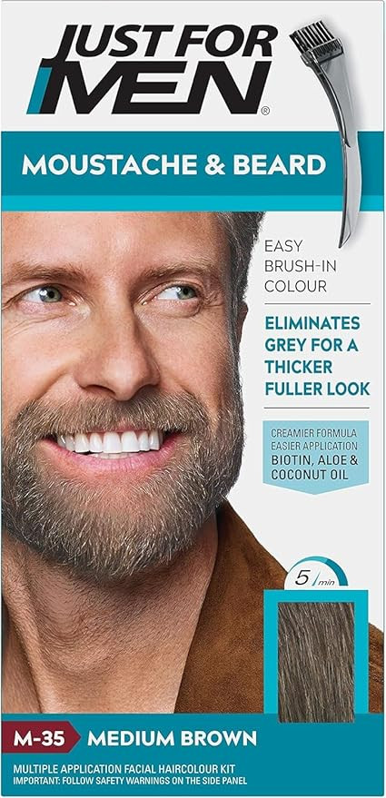Just for men Moustache & Beard Medium Brown Dye, Eliminates Grey for a Thicker & Fuller Look – ... | Amazon (UK)