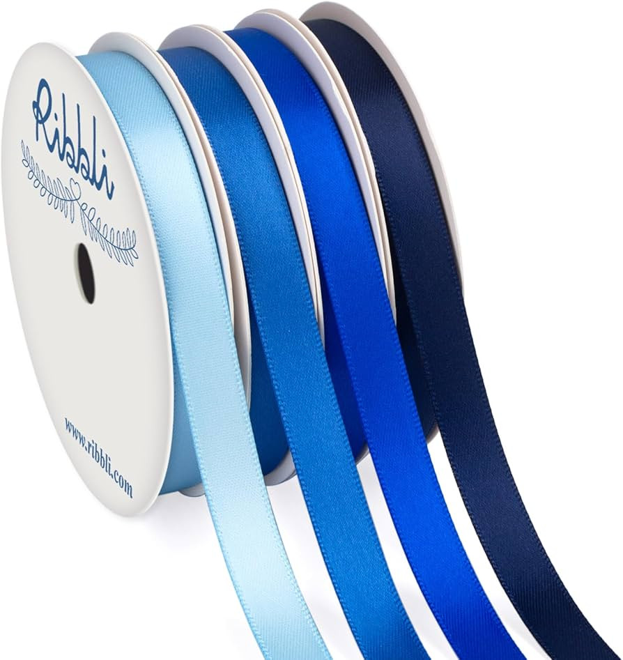 Ribbli Blue Satin Ribbon 3/8 Inch x 4 Rolls Total 40 Yards- Baby Blue/Royal Blue/Electric Blue/Na... | Amazon (US)