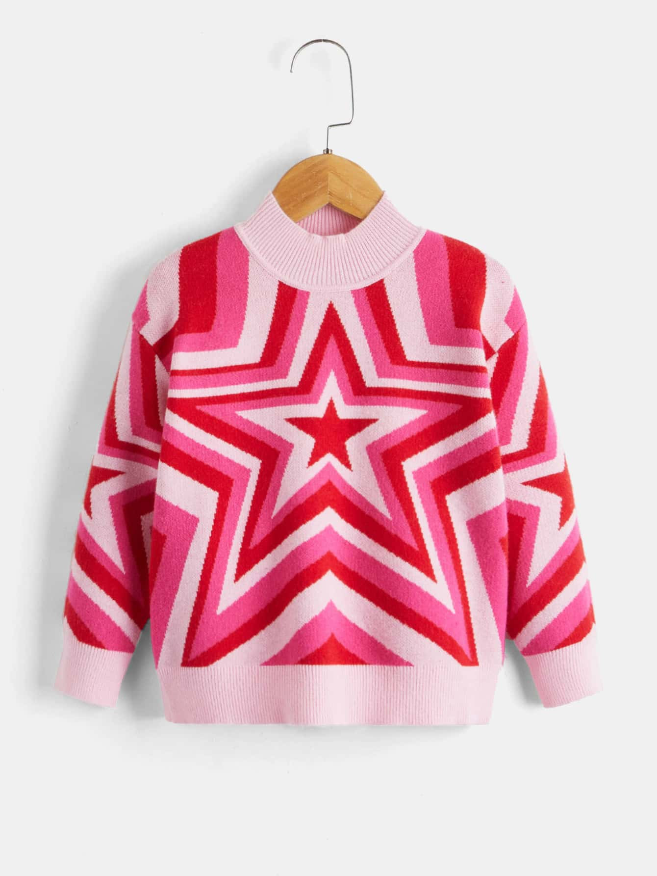Toddler Girls Star Pattern Mock Neck Drop Shoulder Sweater | SHEIN