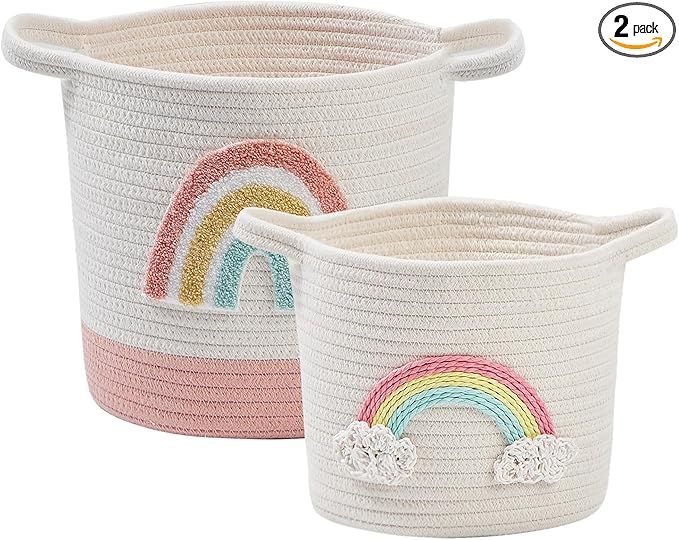 Small Storage Basket, Cotton Rope Storage Basket with Handle, Cute Toy Baskets Storage Kids, Cat ... | Amazon (US)