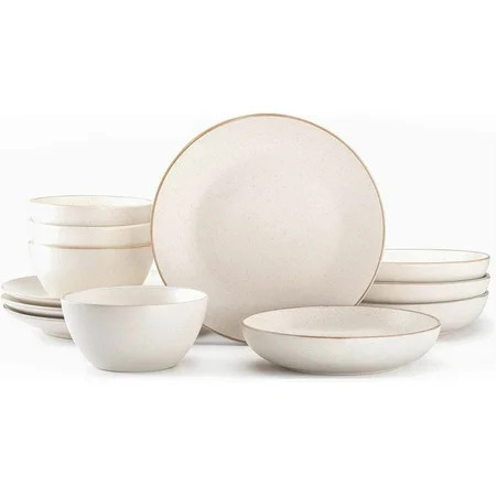 Maison Neuve Riverside 12-Piece Dinnerware Set for 4, Hand Crafted Plates and Bowls, White | Walmart (US)