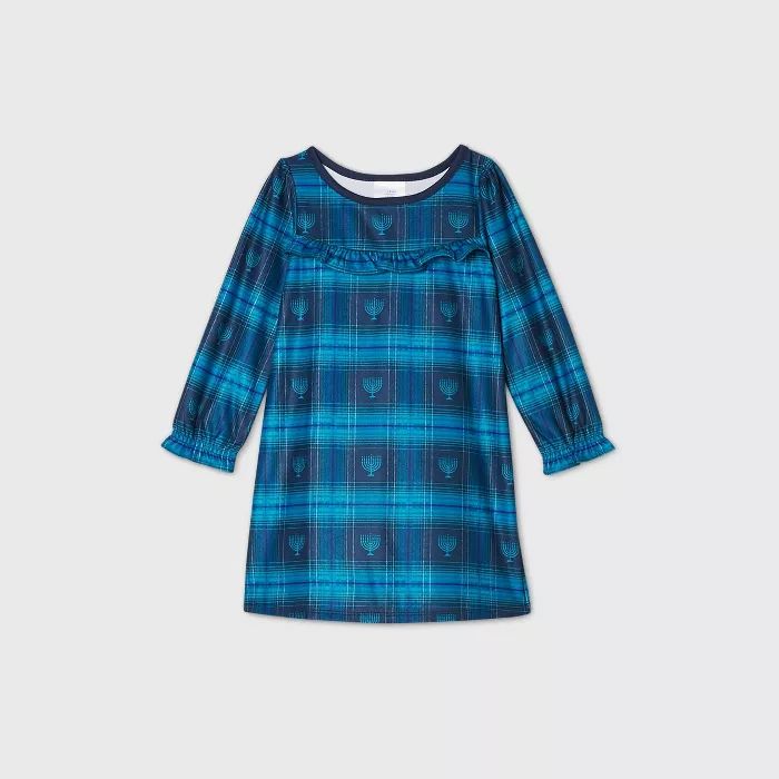 Toddler Girls' Holiday Hanukkah Flannel Matching Family Pajama Nightgown - Wondershop™ Navy | Target