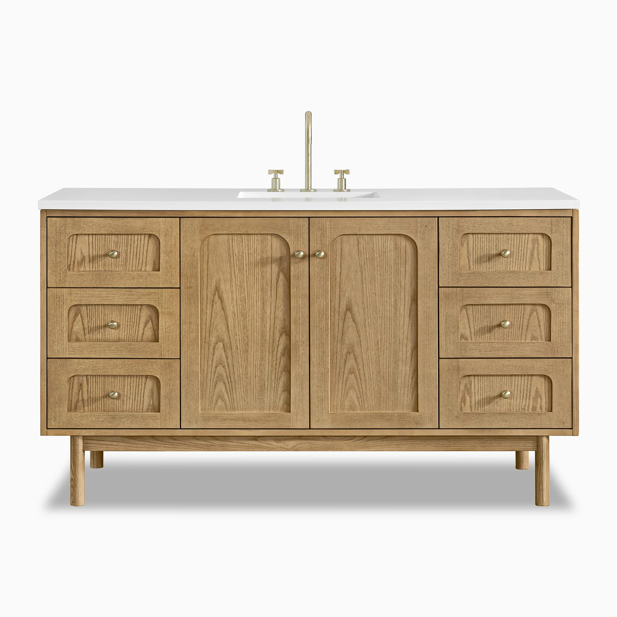Abigail 60" Single Vanity in Light Natural Oak in with 3 cm White Zeus Quartz Top | Edward Martin