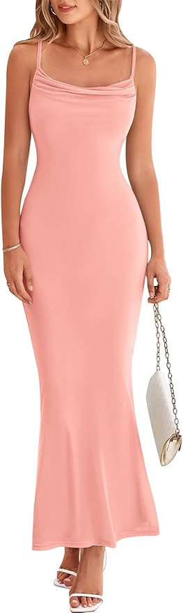 PRETTYGARDEN Women's 2025 Summer Maxi Dress Spaghetti Strap Mesh Slip Bodycon Dress Cowl Neck Coc... | Amazon (US)