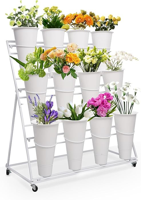 Flower Display Stand, 3 Layers Metal Plant Stand with Wheels, Multi-Purpose Storage, Moving flowe... | Amazon (US)