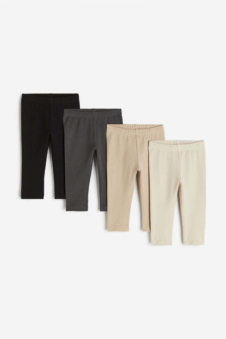 4-pack Cotton Jersey Leggings - Light beige/dark gray - Kids | H&M US | H&M (US + CA)