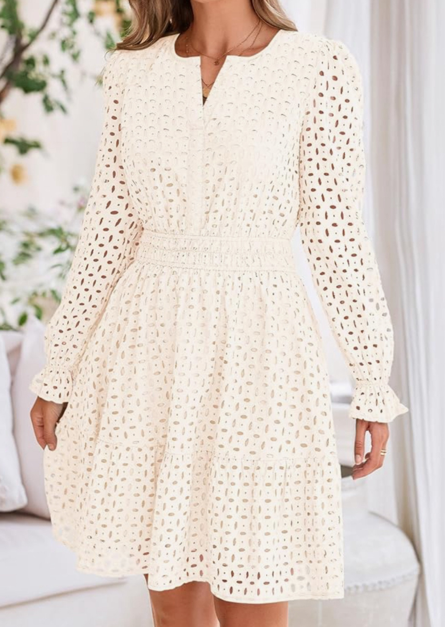 Women's Long Sleeve Mini Dress Eyelet V Neck A Line Casual Elegant Holiday Wedding Guest Party Dresses Easter 

#LTKParties #LTKSeasonal #LTKSaleAlert