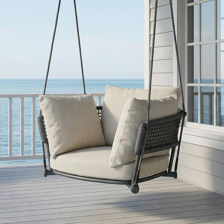 Swing Chair Outdoor, Single Hanging Porch Swing, Ceiling Hanging Chair for Bedroom, 106" Adjustab... | Amazon (US)