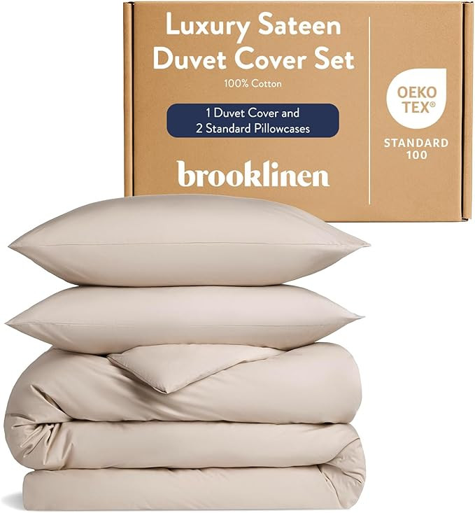 Brooklinen Luxury Sateen Duvet Cover Set - 100% Cotton, Full/Queen Size in Pebble - Includes 1 Du... | Amazon (US)