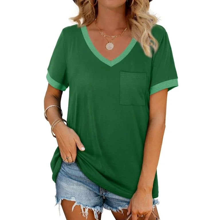 MOSHU V-Neck Women T Shirts Short Sleeve Loose Summer Tops for Women with Pocket | Walmart (US)