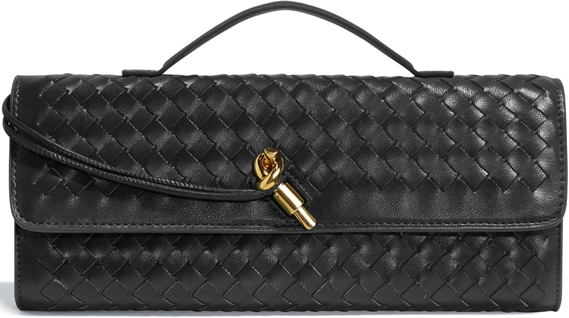 Woven Clutch Purses for Women, Formal Satchel Leather Evening Bag Shoulder Handbag | Amazon (US)