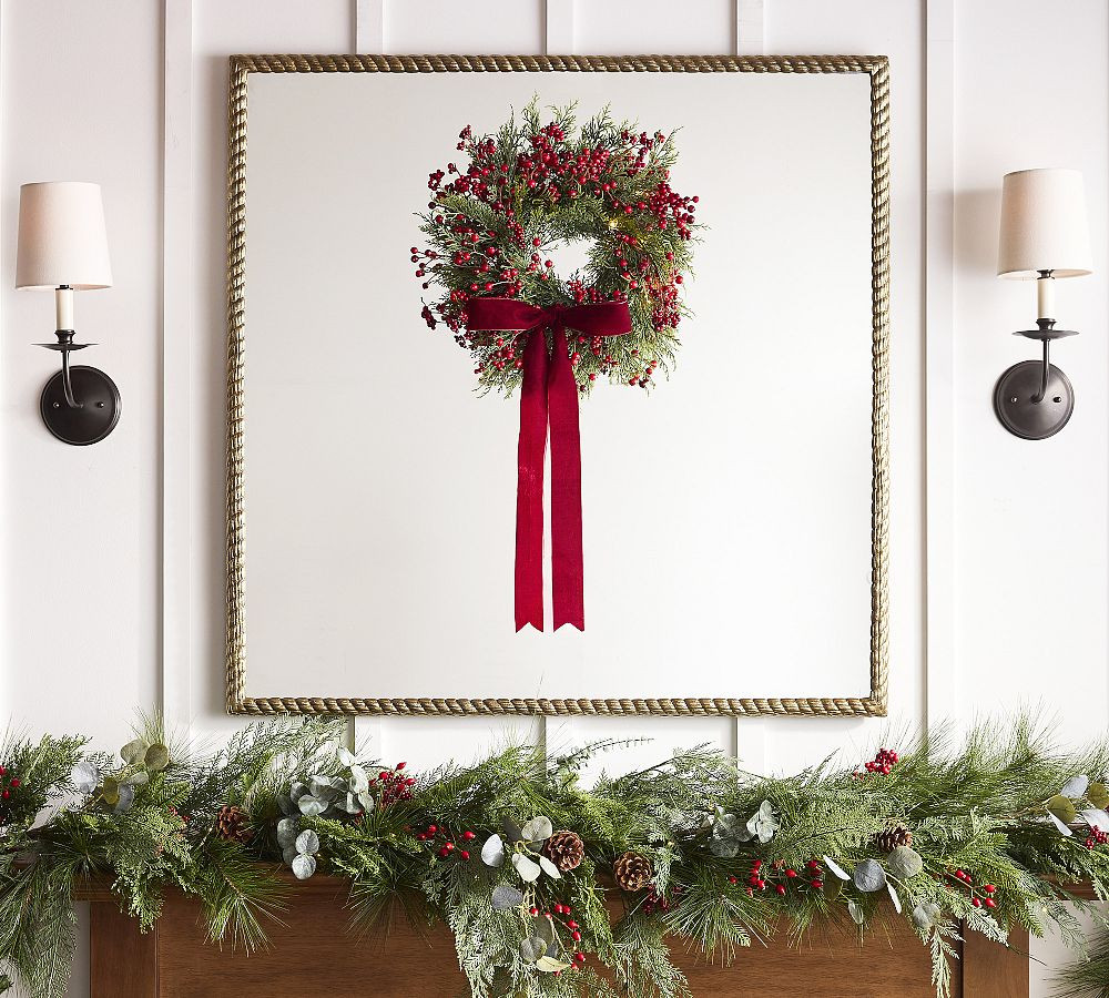 Faux Lit Cedar & Red Berry Bow Wreath | Pottery Barn (US)