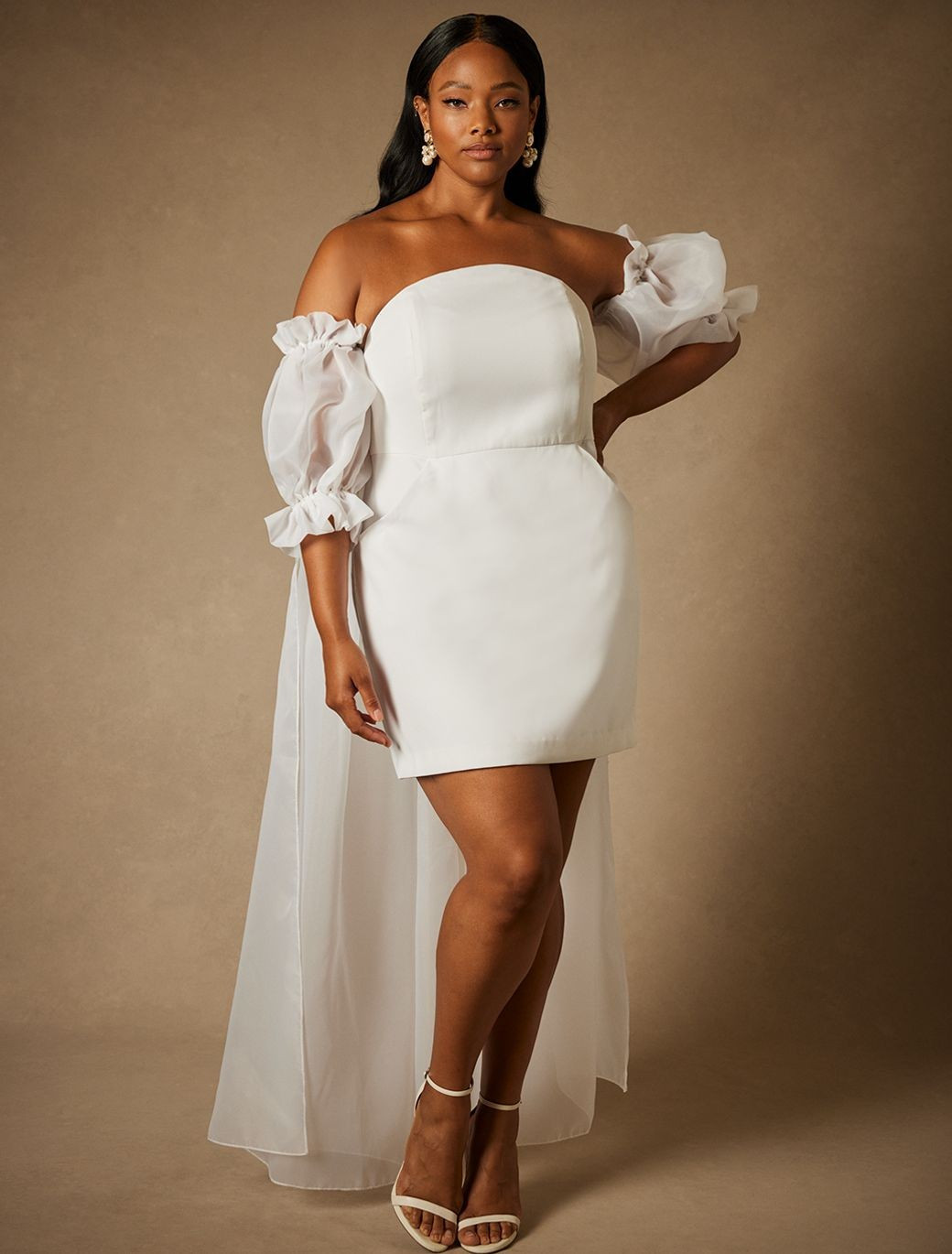 Bridal by ELOQUII Mini Dress With Puff Sleeve Cape | Eloquii