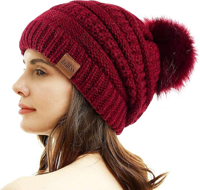 REDESS Women Winter Pom Pom Beanie Hat with Warm Fleece Lined | Amazon (US)