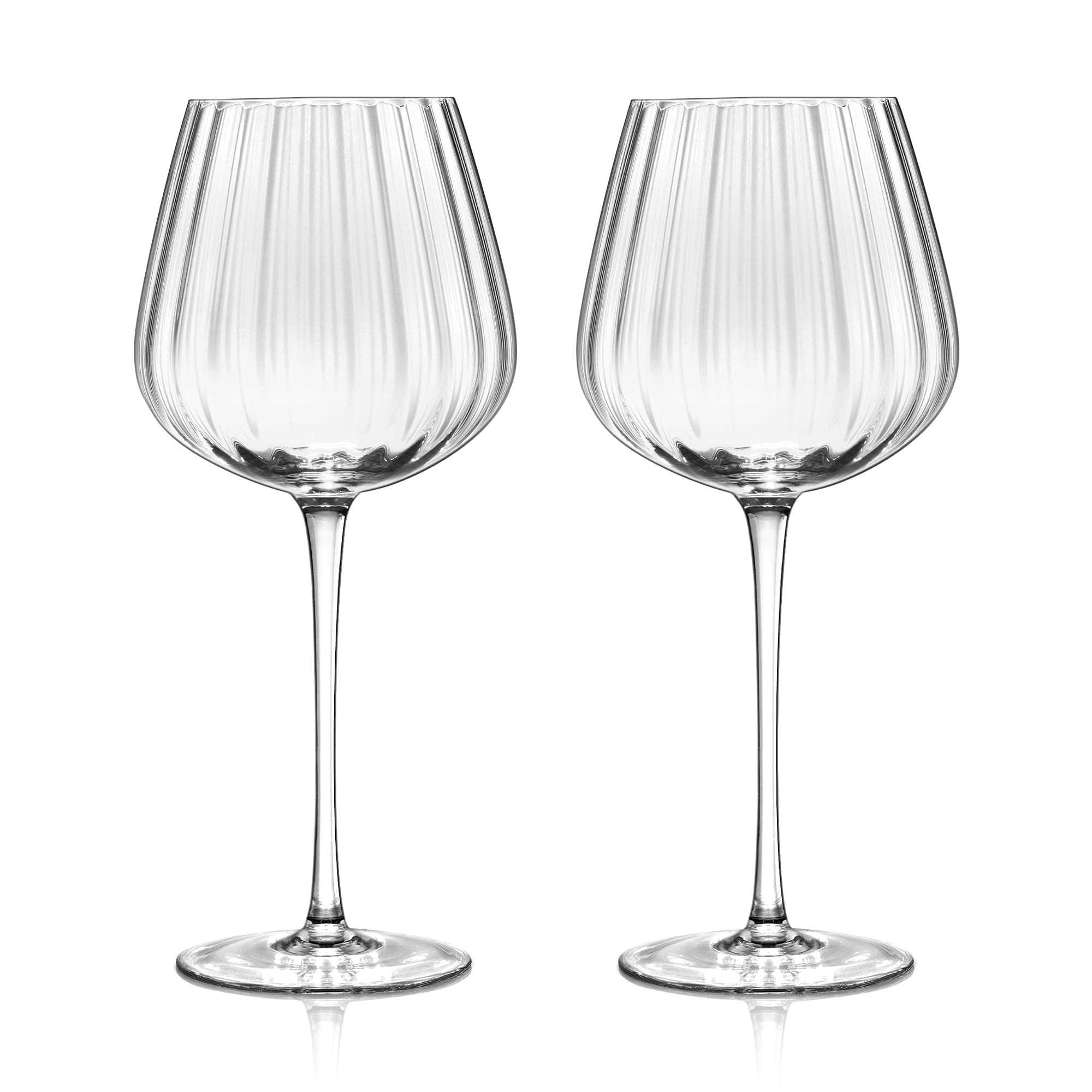Joeyan Hand-Blown Crystal Red and White Wine Glasses,Clear Ribbed Stemmed Glasses,Modern Long Ste... | Amazon (US)