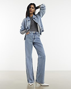 Blue Relaxed Straight Jeans | River Island UK & IE