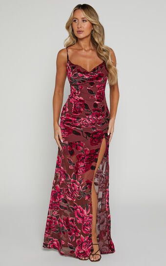Aletta Maxi Dress - Cowl Cross Back Dress in Wine Floral | Showpo (US, UK & Europe)