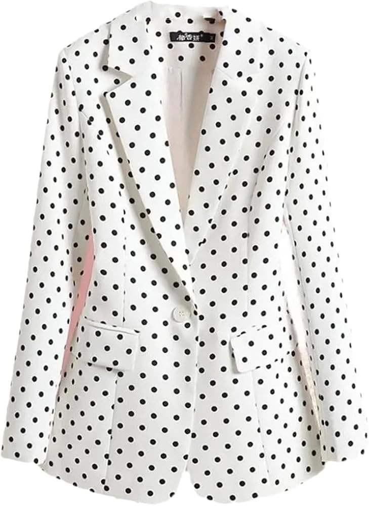 Womens Polka Dot Small Blazer Jacket Single Button Slim Notched Neck Office Suit Coat | Amazon (US)