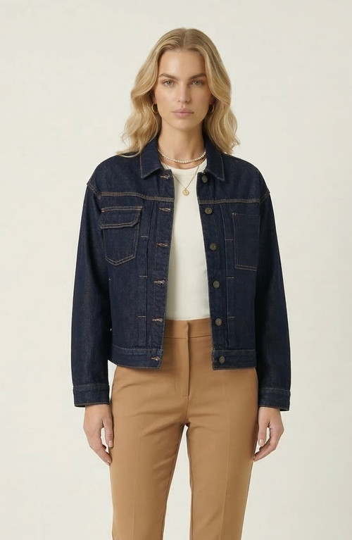 Modenaire Utility Patch Pocket Denim Jacket in Dark Indigo at Nordstrom, Size Small | Nordstrom