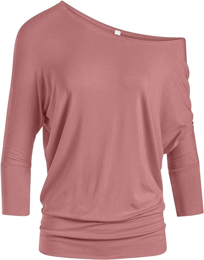 Dolman Tops for Women Sexy Off The Shoulder Tops Banded Waistband Shirts 3/4 Sleeves Regular and ... | Amazon (US)