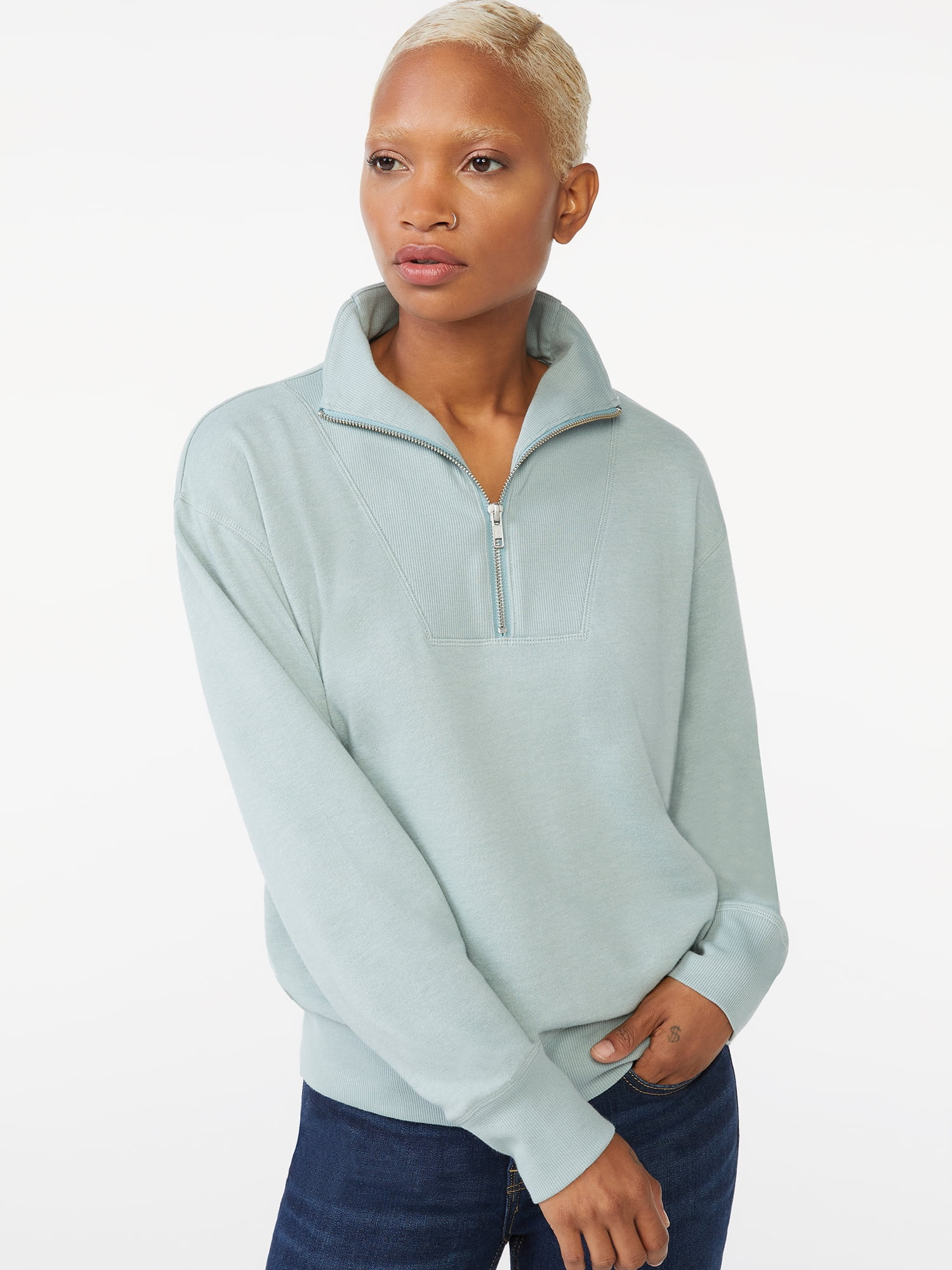 Free Assembly Women's Half Zip Sweatshirt with Collar | Walmart (US)