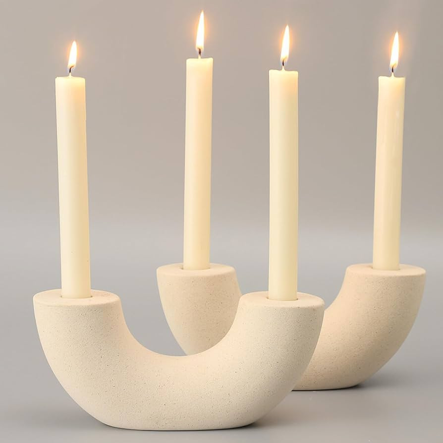 Taper Candle Holders, Ceramic Boho Candle Holders Set of 2, Farmhouse Candle Holders, White Candl... | Amazon (US)