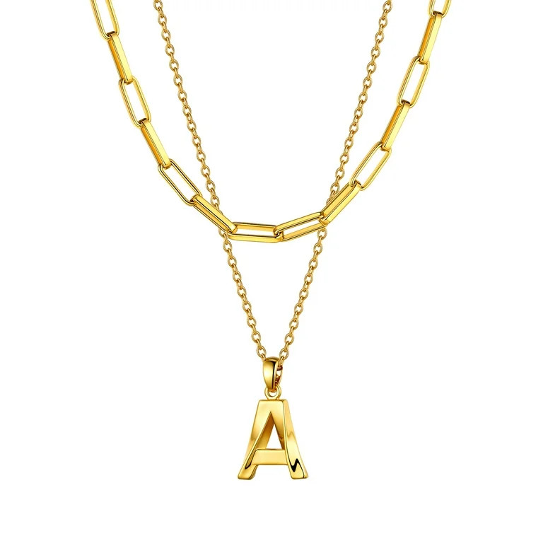 Bestyle Gold Layered Initial Necklace for Women 3D Twist Letter Pendant Paperclip Chain Necklace ... | Walmart (US)