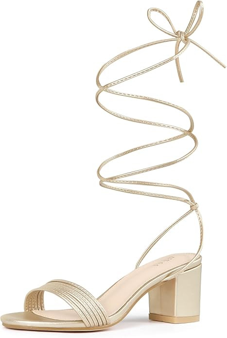 Allegra K Women's Sparkle Strappy Lace Up Block Heels Sandals | Amazon (US)