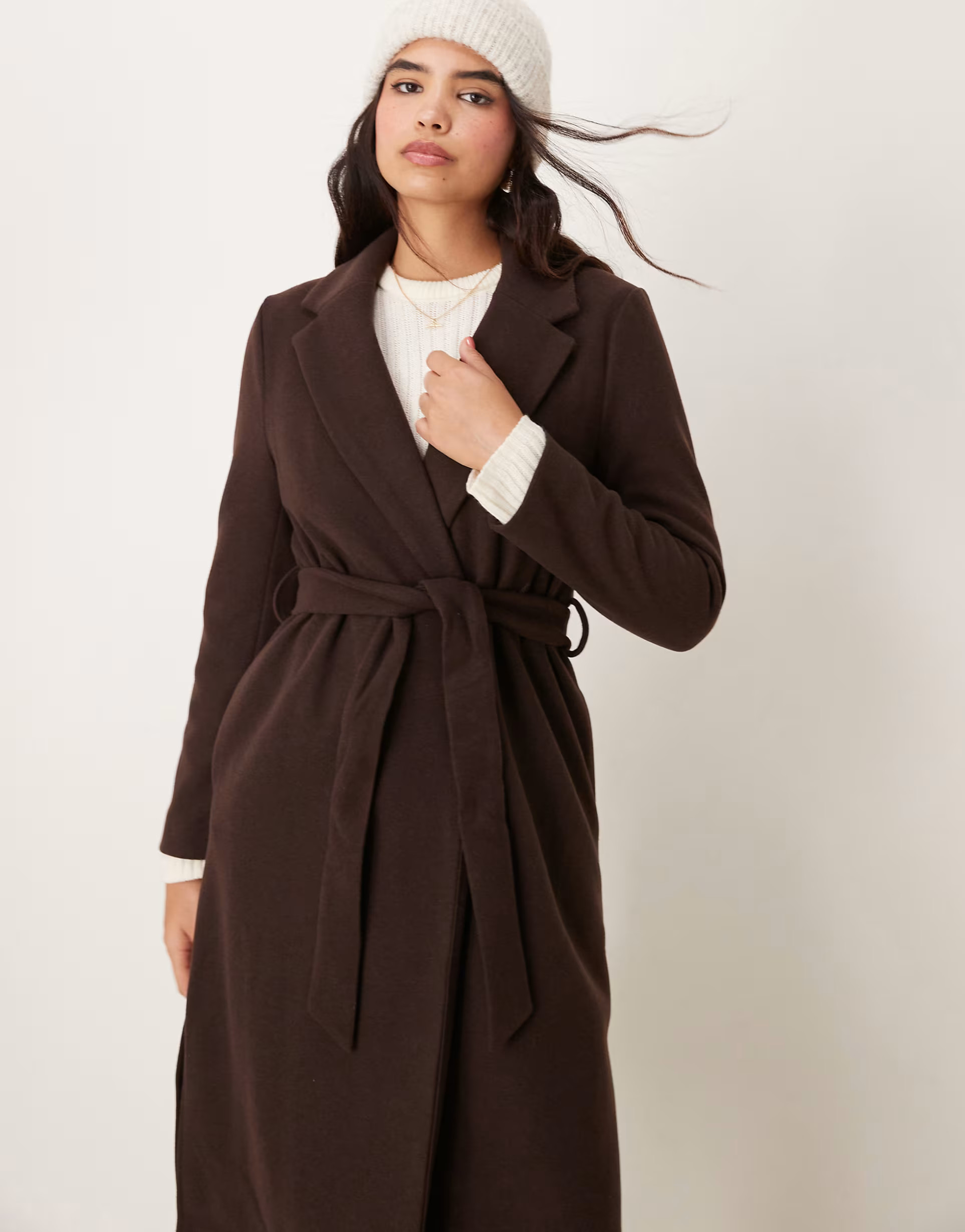 New Look belted formal coat in brown | ASOS (Global)