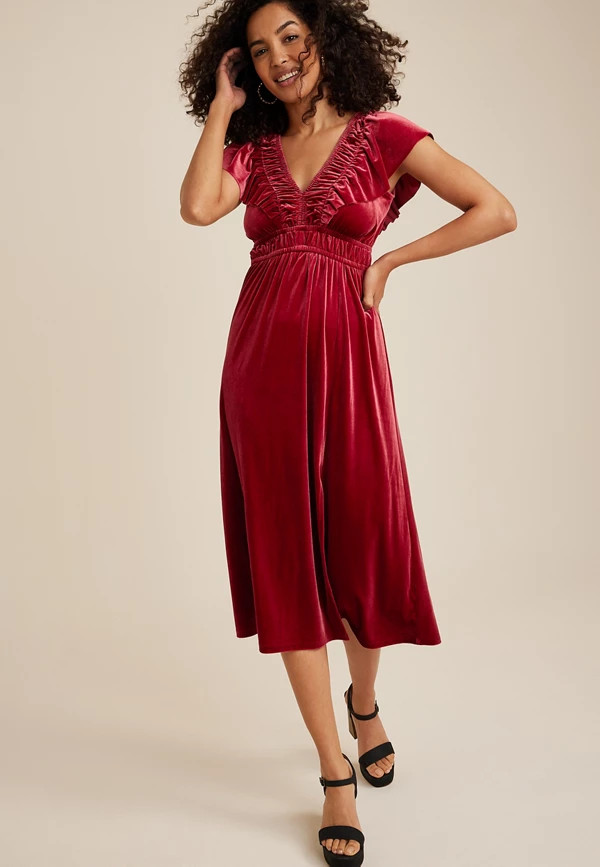 Red Velvet Midi Dress | Maurices