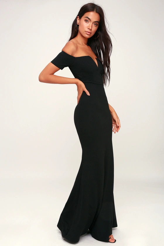 Lynne Black Off-the-Shoulder Maxi Dress | Lulus (US)