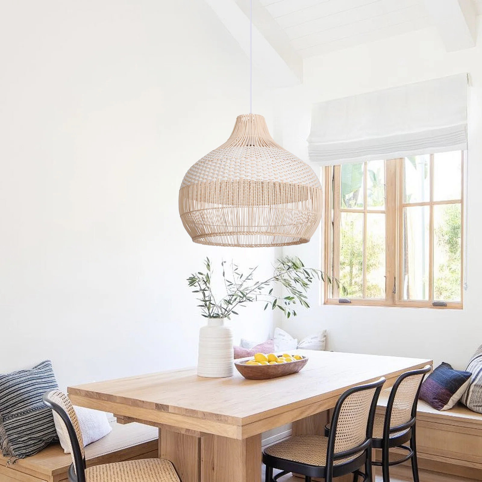 Calpella -Natural and White Rattan Light Pendant | Wayfair North America