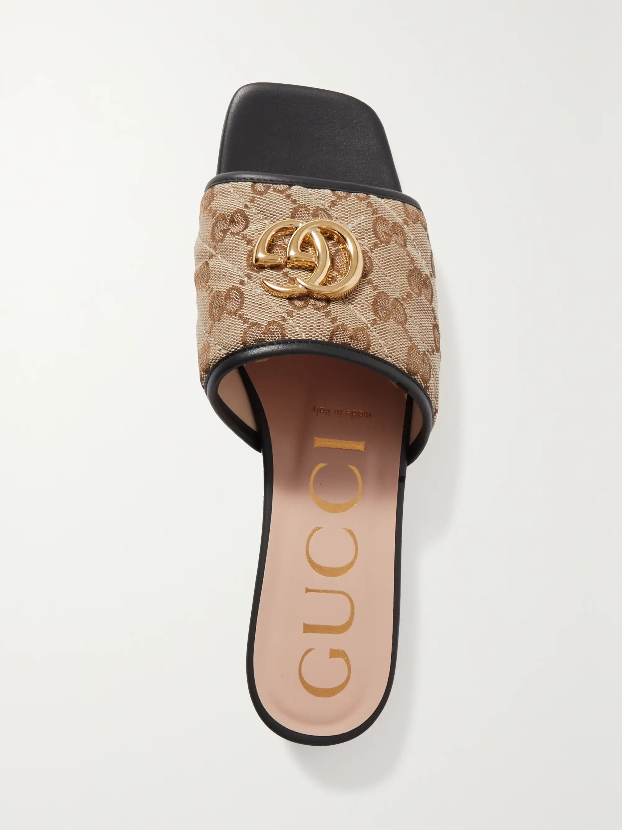 Jolie leather-trimmed embellished logo-detailed canvas slides | NET-A-PORTER (US)