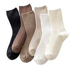 ACCFOD Womens Cute Crew Socks Casual Athletic Aesthetic Socks Neutral Cotton Socks for Women Granola | Amazon (US)