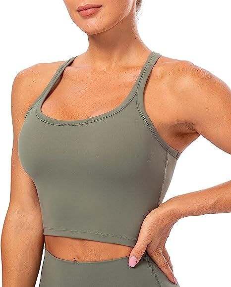 Lavento Women's Racerback Sports Bra Yoga Crop Top with Built in Bra | Amazon (US)