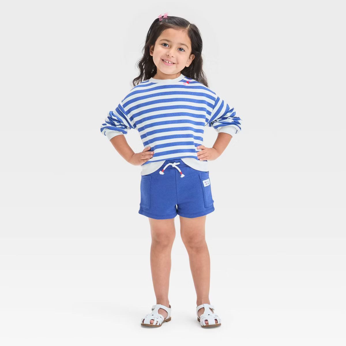 Toddler Girls' Striped Heart French Terry Valentine's Day Shorts Set - Cat & Jack™ Blue | Target
