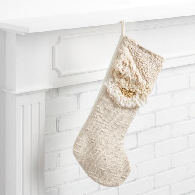 Ivory and Gold Tufted Christmas Stocking | World Market