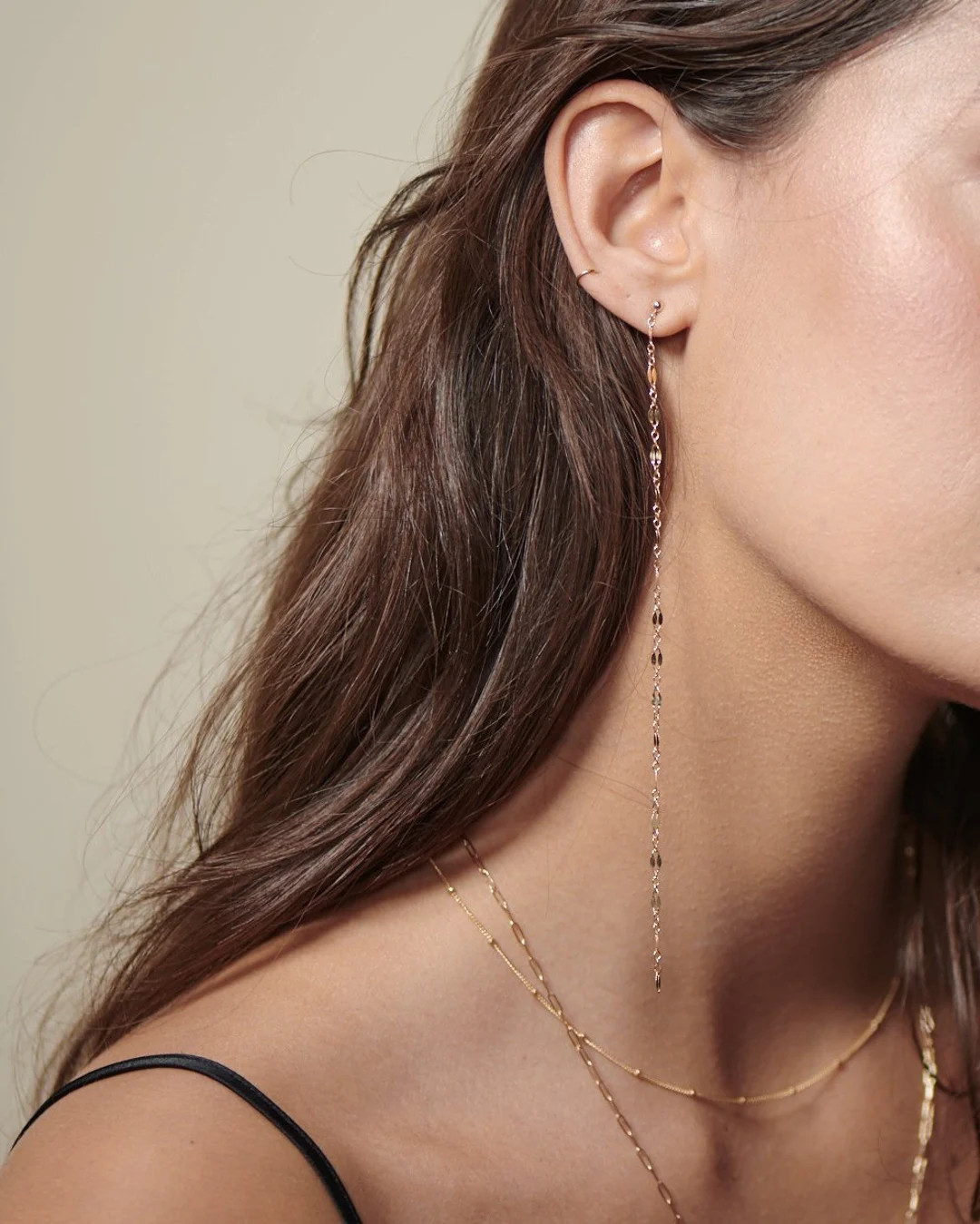 Double Shinny Chain Hang Earrings / Long Earrings / Gold Stud Earrings With Chain Drops / Dainty ... | Etsy (US)