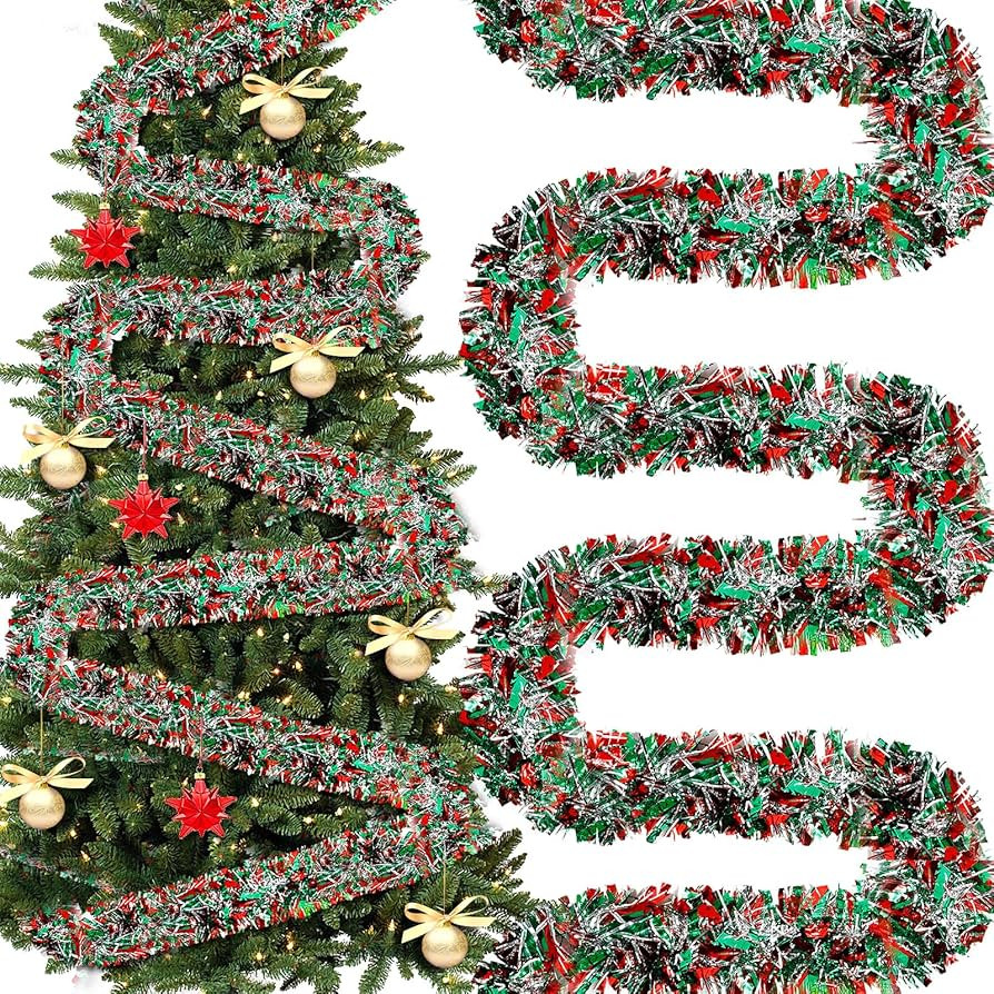 295 Feet Christmas Tinsel Garland Christmas Metallic Tinsel Garland Glitter Twist Metallic Tree S... | Amazon (US)