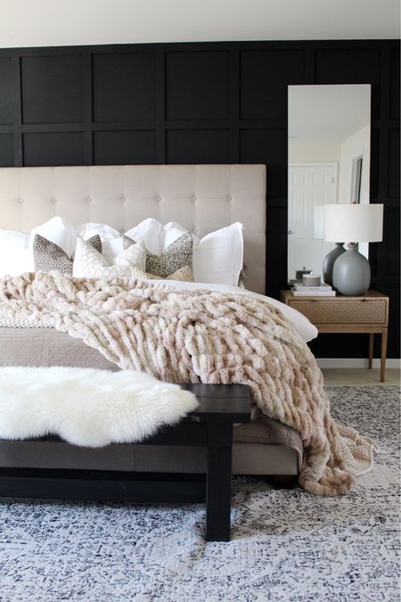 Bedroom decor, bed, rug, lamp, mirror, bench, pillow, blanket 

#LTKstyletip #LTKhome #LTKfindsunder100