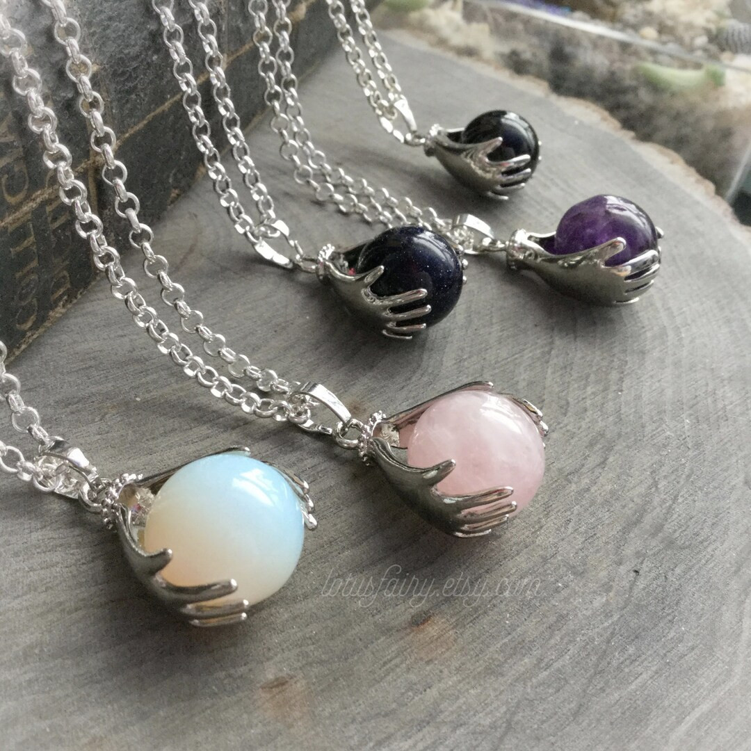 Crystal Ball Necklace, Amethyst, Rose Quartz, Blue Goldstone, Opalite or Obsidian - Etsy | Etsy (US)